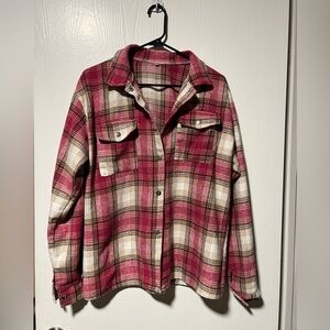 Pink Plaid Flannel Lightweight Shacket